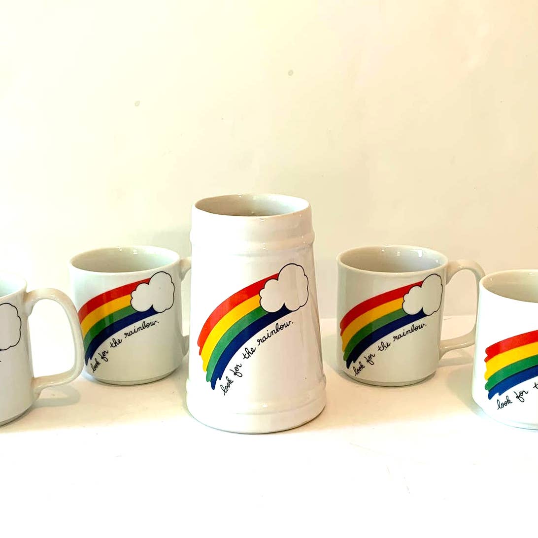 Vintage 1980s Look for the Rainbow Mug and Canister Utensil Cup Pride Set