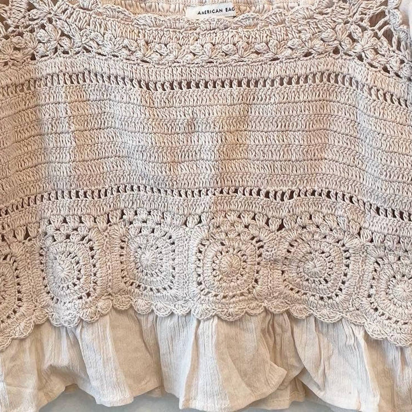 American Eagle Cream Crotched Peplum Boho Shirt