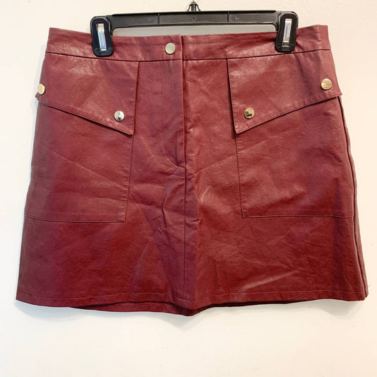 Zara Maroon Burgundy Faux Leather Mini Skirt sz Large