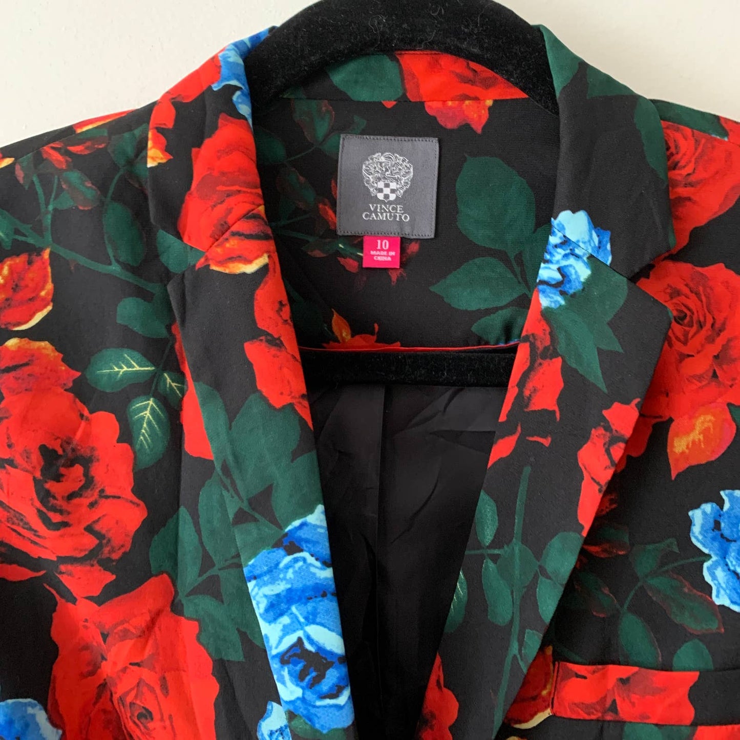 Vince Camuto Red Rose Floral Print Valentine's Satin Blazer 10