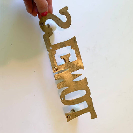 Vintage Brass Porcelain TOWELS Wall Plaque Rack Hooks by ART Taiwan