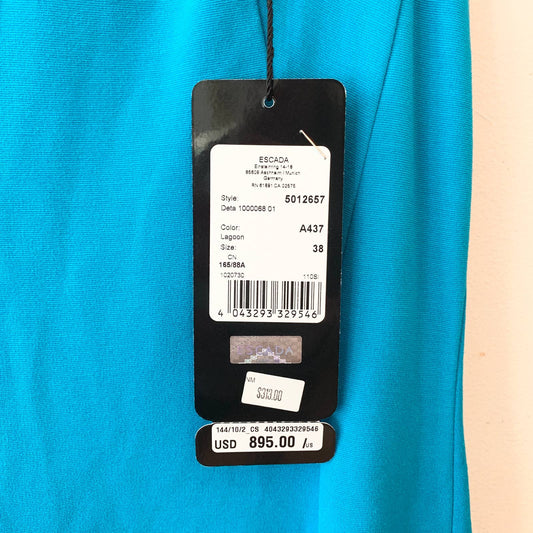 Escada Squareneck Knit Sheath Midi Dress Lagoon Blue 5012657 Size 38