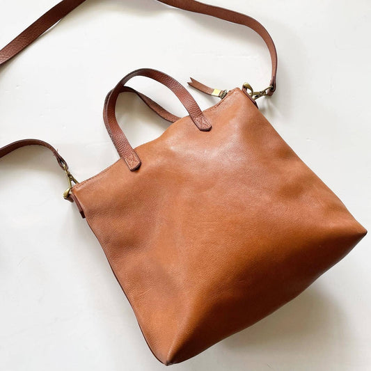 Madewell Zip Top Leather Transport Crossbody Brown Saddle Purse B2545