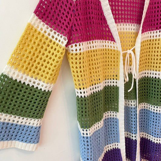 Runway 7 Rainbow Stripe Duster Knit Crotchet Cardigan 2X
