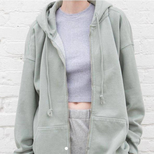 Brandy Melville Christy Sage Green Basic Zip Up Hoodie