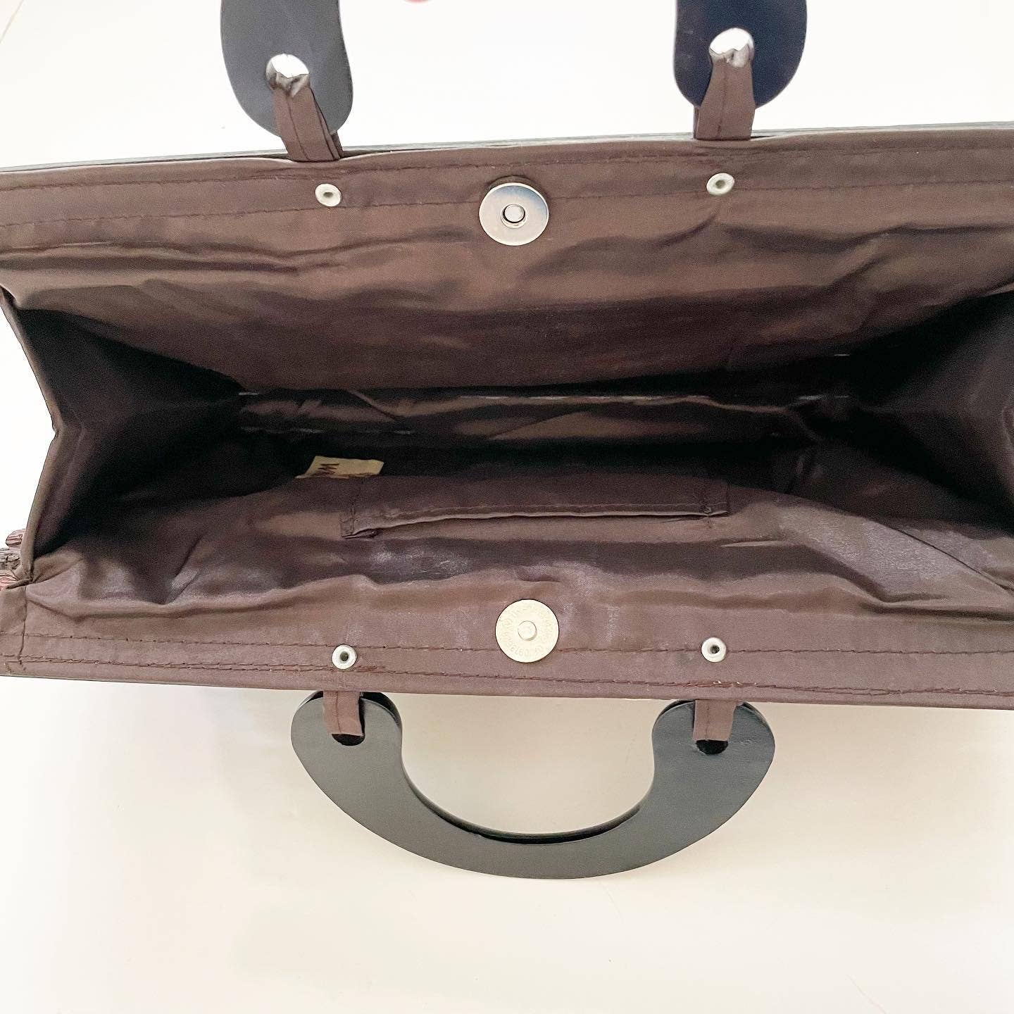 Vintage WNW Brown Wooden Top Handle Straw Purse Clutch