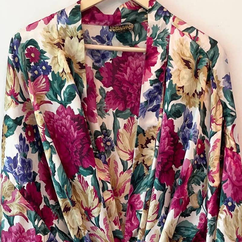 Vintage Solange Satin Floral Pink Robe