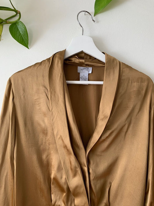 Vintage Jacquline Jerful Gold Bronze Silk Long Sleeve 90s Blouse Shirt