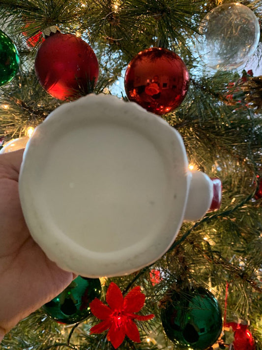 Vintage Handmade Laughing Closed Eyes Christmas Mini Santa Ceramic Mug