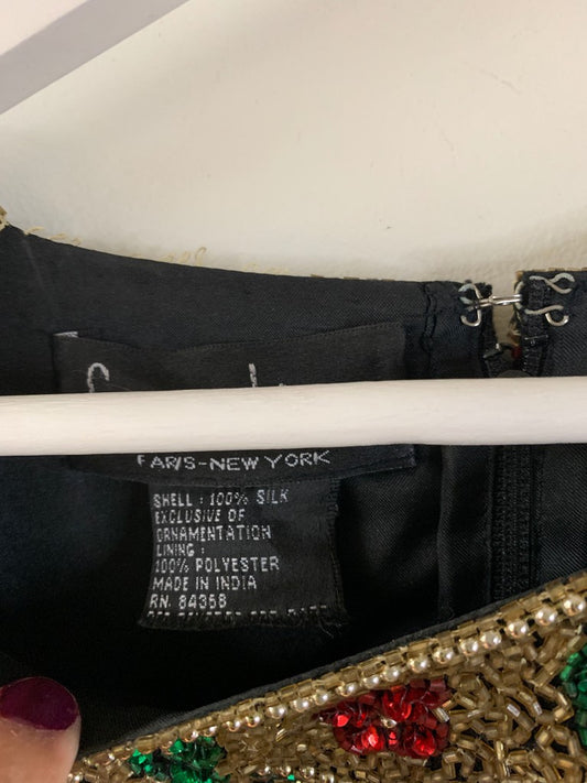 Vintage Laurence Kazar Beaded Silk Floral Heart Blouse Size L-XL