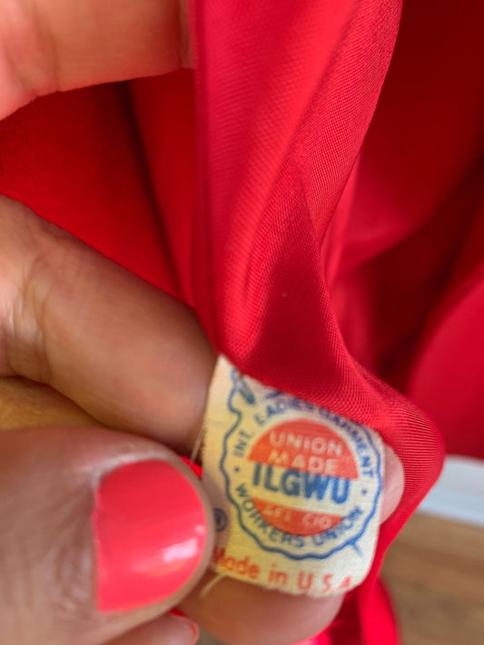 Vintage Fashions by 80s Jill Leather Trim Red Wool Overcoat Union Made