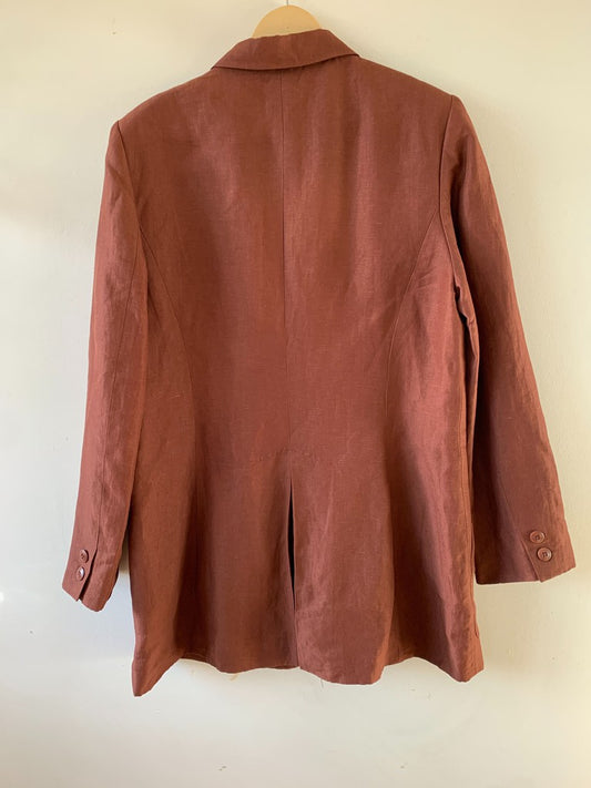 Vintage 90s Eddie Bauer Brown Linen Blend Blazer 16 Tall