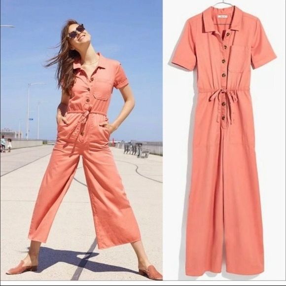 Madewell Cropped Wide Leg Plus Size Utility Jumpsuit Coral Tan Size 20 Style Number G7789