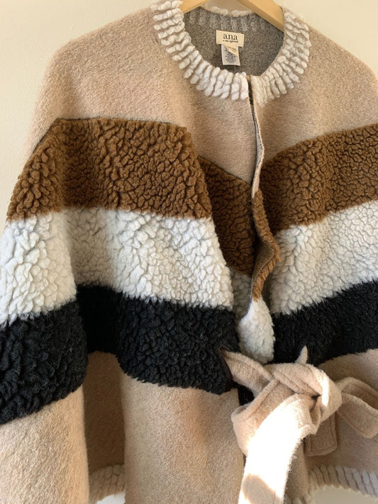 a.n.a Striped Belted Cape Jacket One-Size NWT