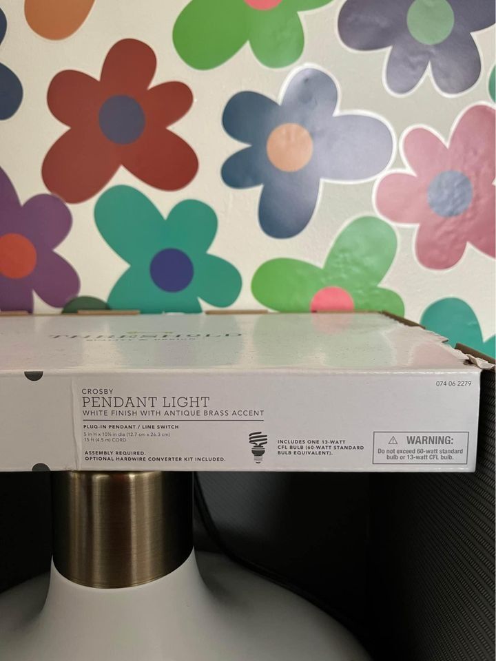 Threshold Target Crosby White Brass Pendant Light Fixture Plug In or Hardwire