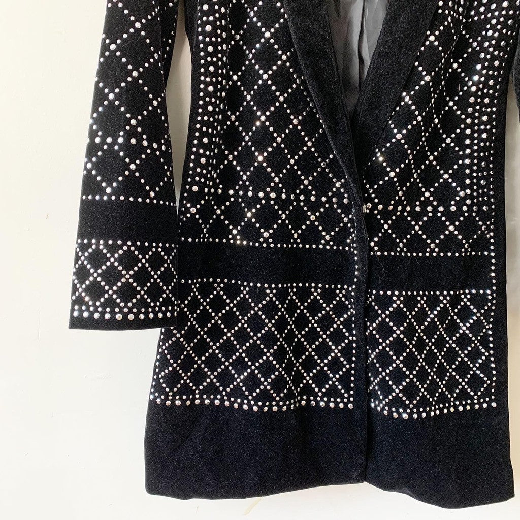Haute Rogue Women Velvet Black Studded Jacket Trench Coat S