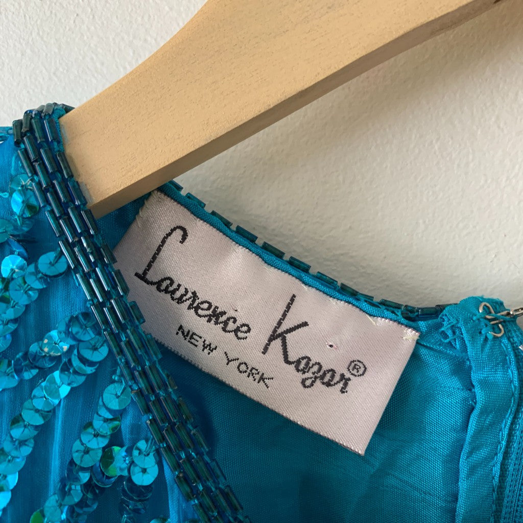 Vintage 80s Laurence Kazar 100% Silk Sequin Dress M