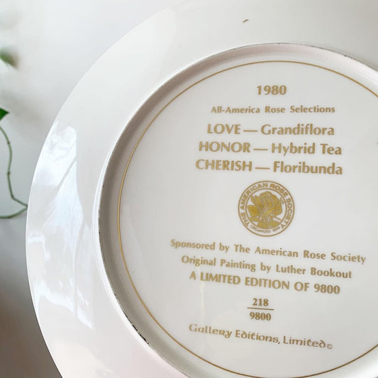 Vintage 1980 American Rose Society Ceramic Two-Piece Flower Collector Plate