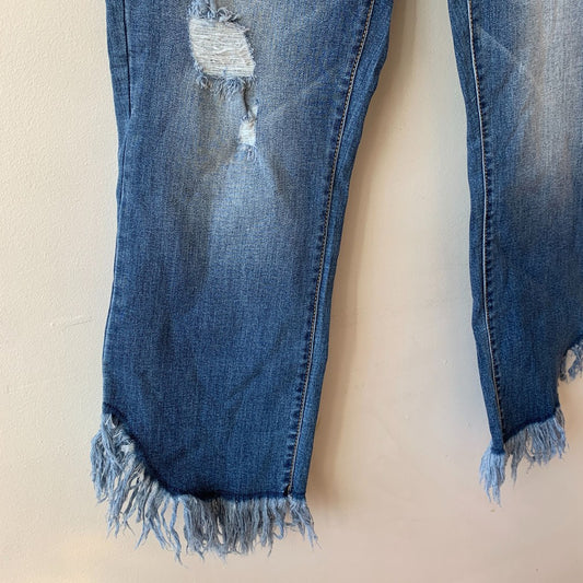 INC International Concepts Women Straight Leg High Rise Button Fly Frayed Hem Jeans Size 10 Regular