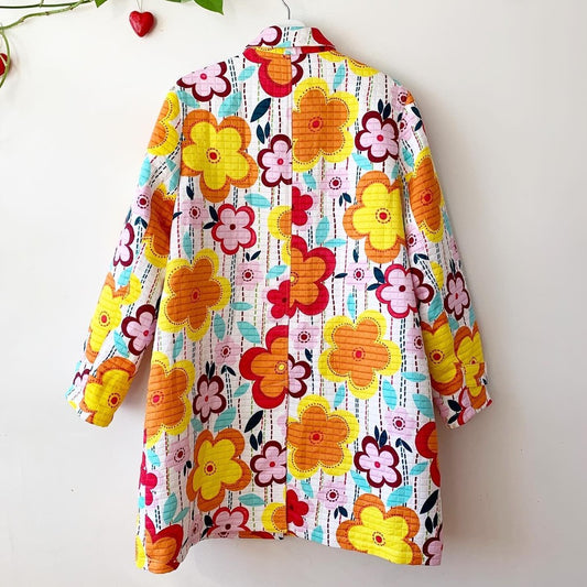 Harve Benard by Benard Holtzman Retro Flower Print Quilted Jacket Size 16 Tall Plus