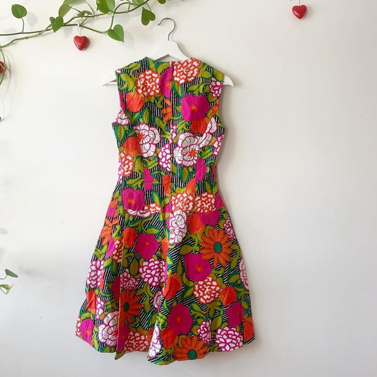 Vintage 1960s Barbara Lee Passport Collection Multicolor Floral Fit & Flare Dress