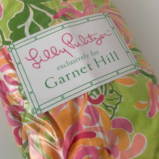 Lilly Pulitzer for Garnet Hill Floral Pink Green Double / Queen Duvet Cover NEW