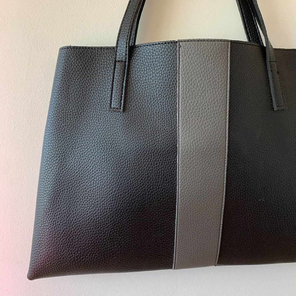 Vince Camuto Black & Gray Vegan Leather Luck Tote Bag