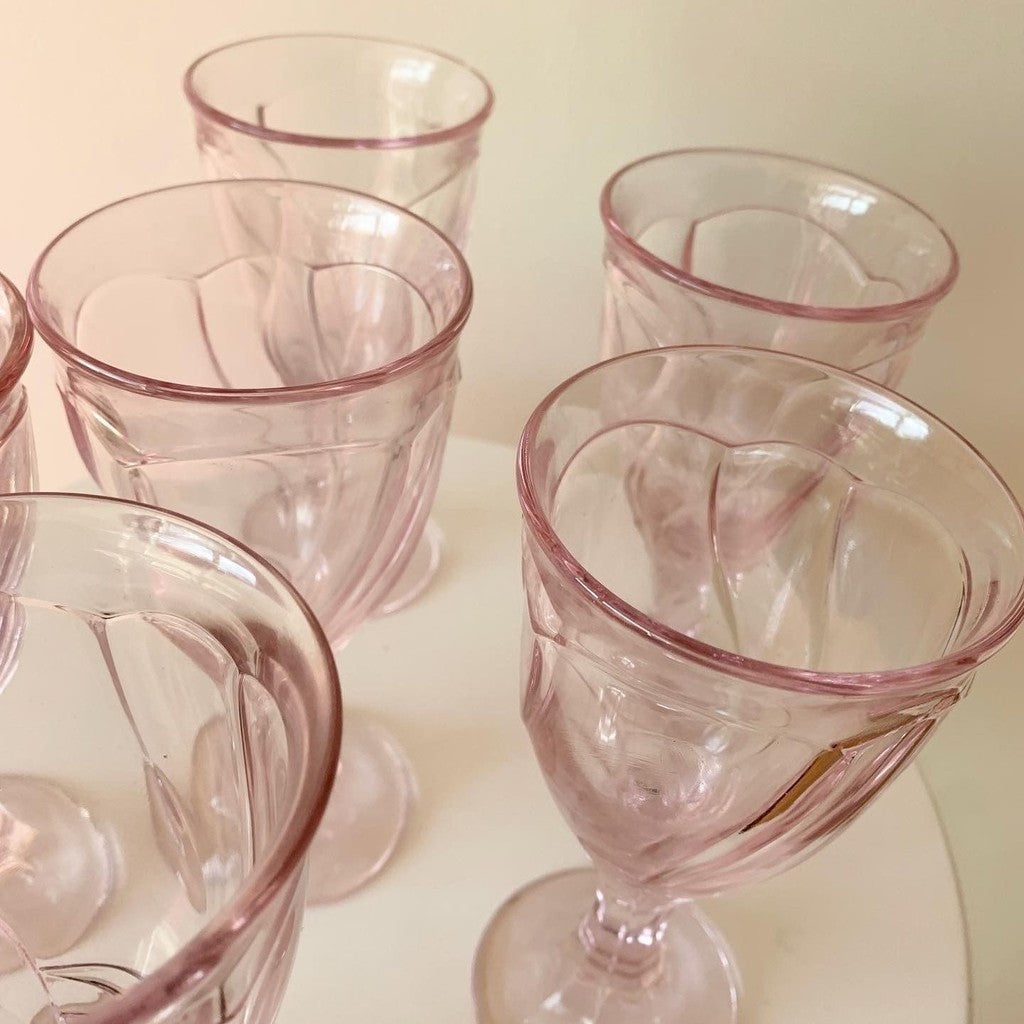 Noritake Sweet Swirl Six-Piece 7 3/8 Goblet Pink Glass