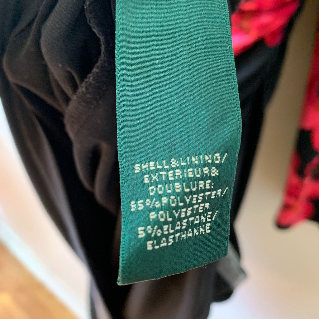 Lauren Ralph Lauren Black & Pink Knee Length Sheath Pullover Floral Long Sleeve Dress