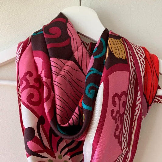 Vera Bradley Pink & Multicolor Silk Floral Square Scarf