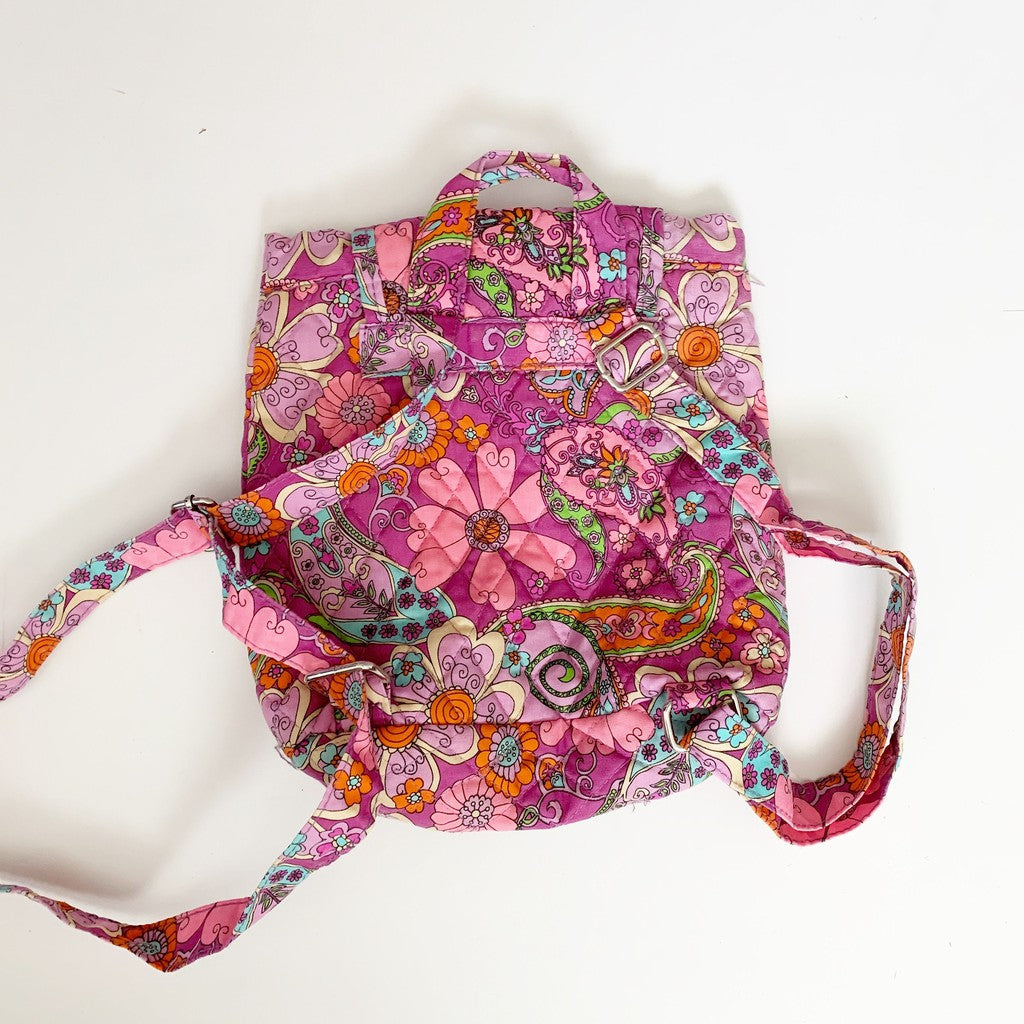 Purple & Orange Multicolor Cotton Quilted Small Floral Backpack Purse