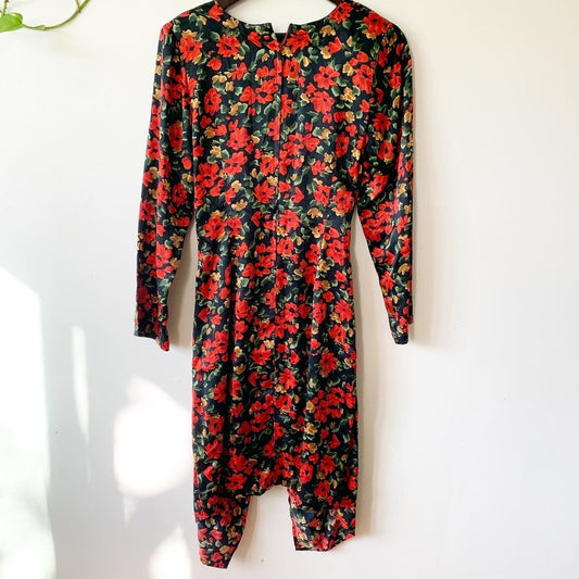 Vintage 1980s Mary Jo Bruno 100% Silk Floral Dress