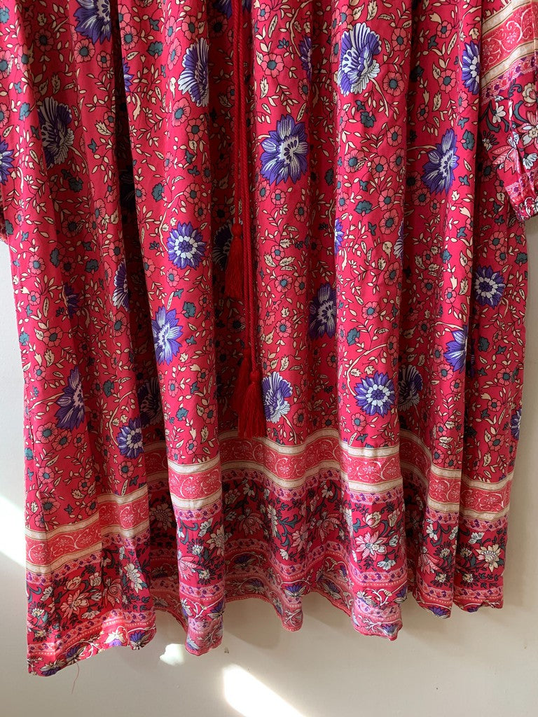 R.Vivimos Women's Long Sleeve Floral Print Retro V Neck Tassel Bohemian Midi Dress