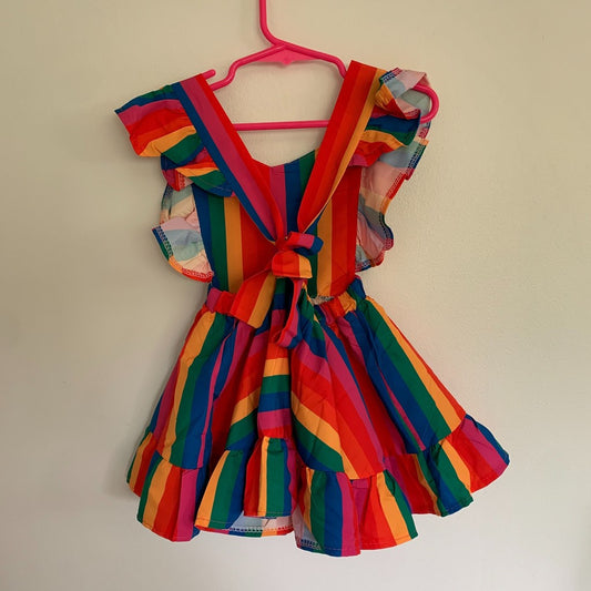 Toddler Girls Rainbow Dress Ruffle Backless Casual Summer Sundress