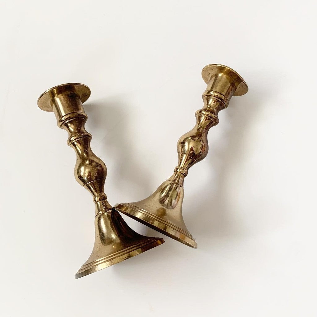 Set of Two Vintage Brass Candlesticks Small
