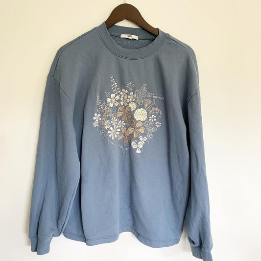 VANS Bouquet Relaxed Sweatshirt Crew Cement Blue Size XL