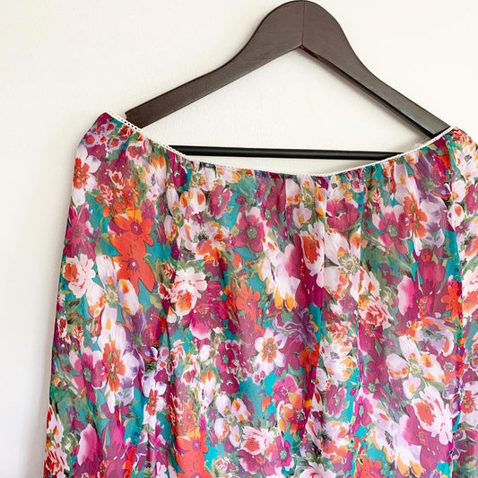 Notations Asymmetrical Floral Midi Ruffle Skirt