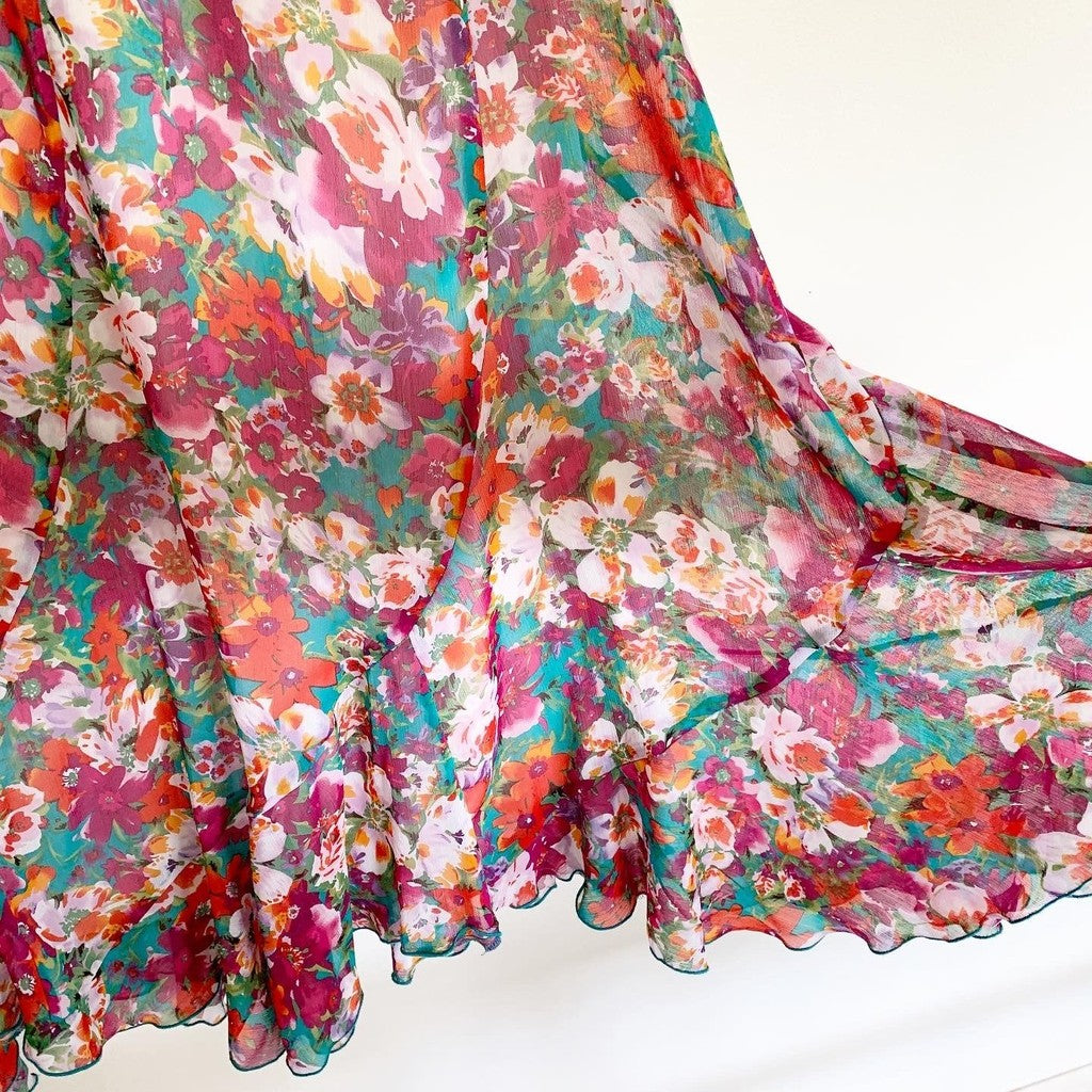 Notations Asymmetrical Floral Midi Ruffle Skirt