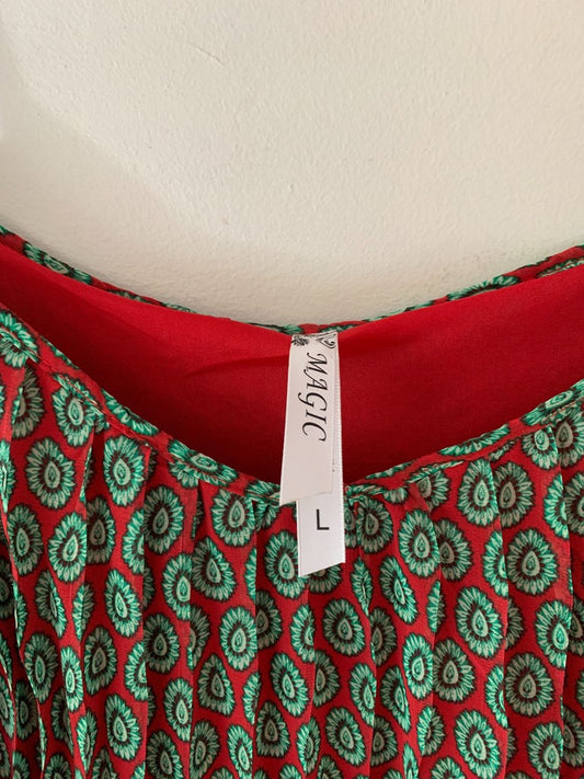 Magic Green & Red Floral Bohemian Spaghetti Strap Maxi Dress