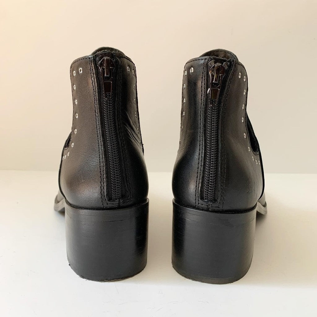 Chelsea & Violet Black Leather Studded Cut Outs Boot