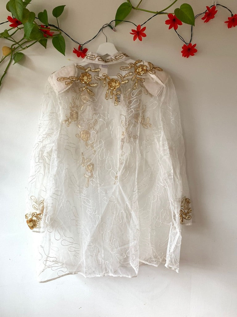 Vintage Jaisgumo White Gold Sequin Blazer Kimono 1X Plus