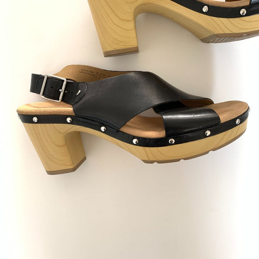 Clarks Ledella Club Women's Heeled Slingback Sandal Shoes Size 10 M Black and Tan