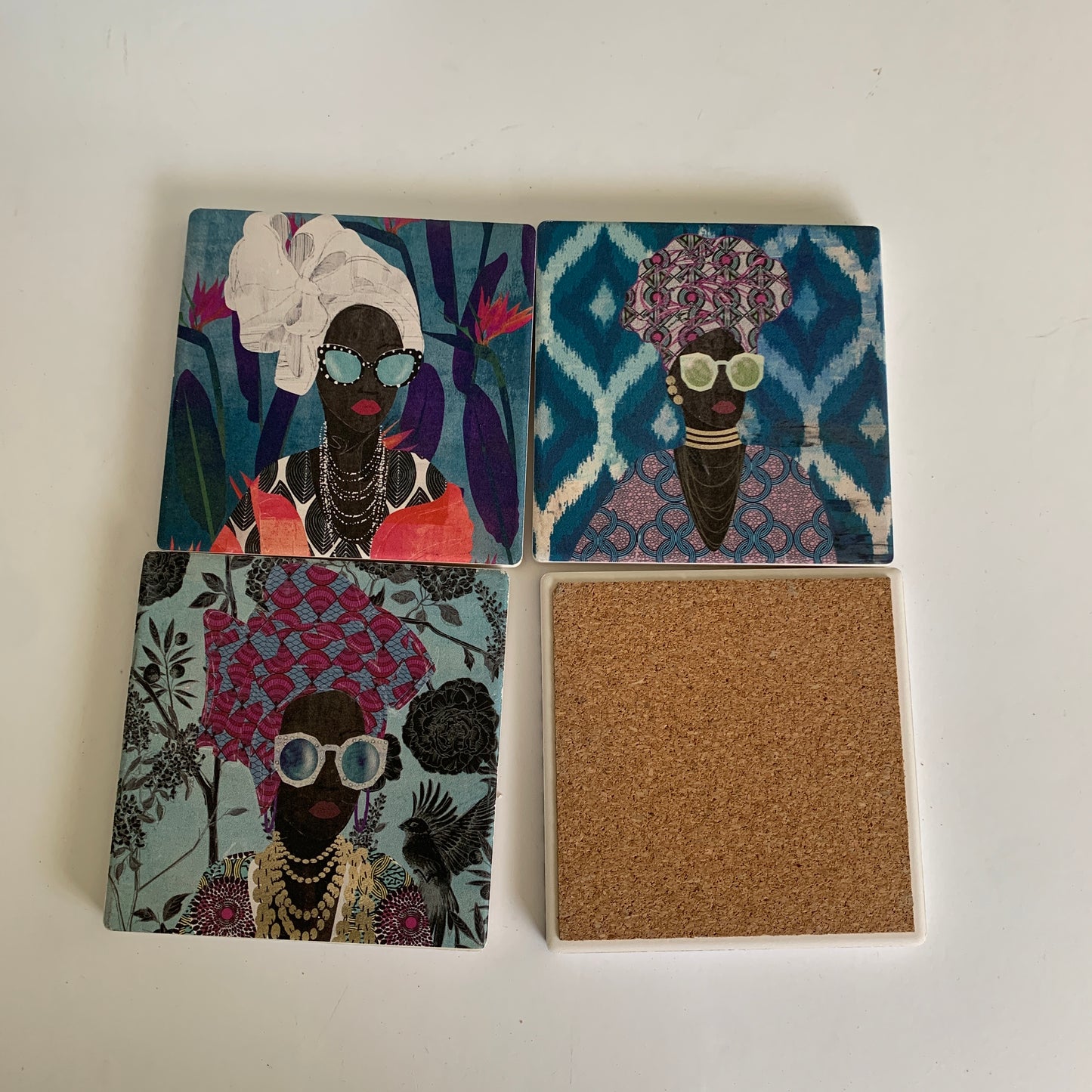 Set of 4 Modern Turban Woman Nikki Chu Tile Coasters