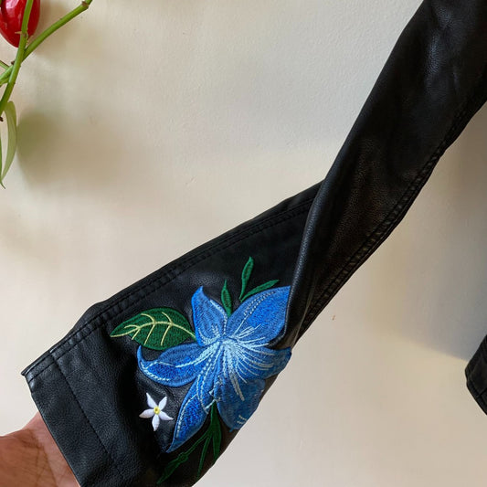 Reputation Embroidered Floral Biker Faux Leather Jacket Size XL
