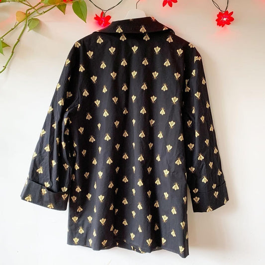 Vintage Steven Stolman Bee Print Black Gold Trench Coat Jacket Size 18W Plus