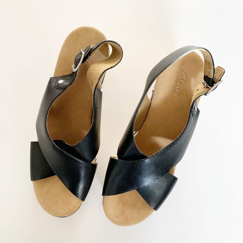 Clarks Ledella Club Women's Heeled Slingback Sandal Shoes Size 10 M Black and Tan