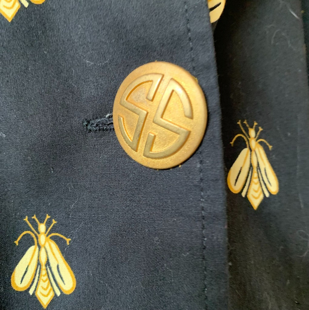 Vintage Steven Stolman Bee Print Black Gold Trench Coat Jacket Size 18W Plus