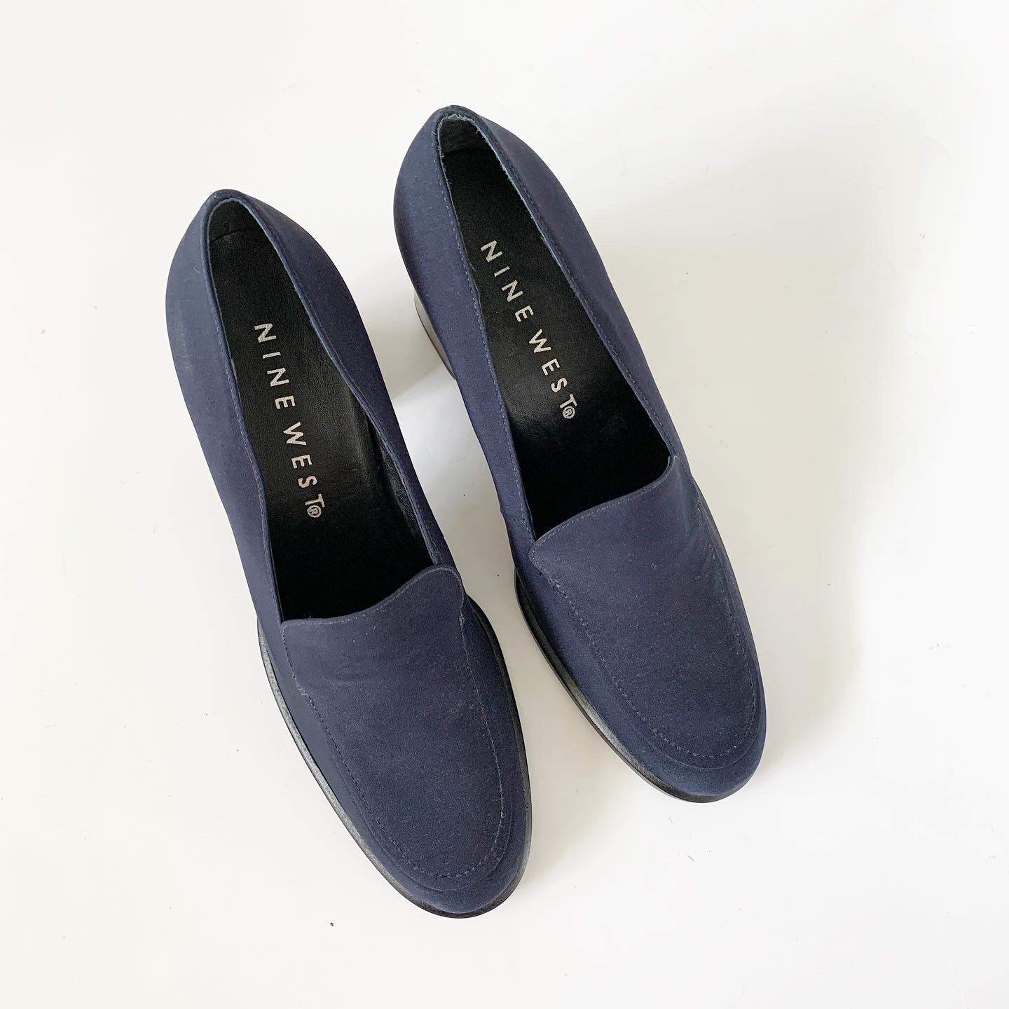 Nine West Pietro Chunky Loafer Heels 9.5 M Navy Y2K 90s