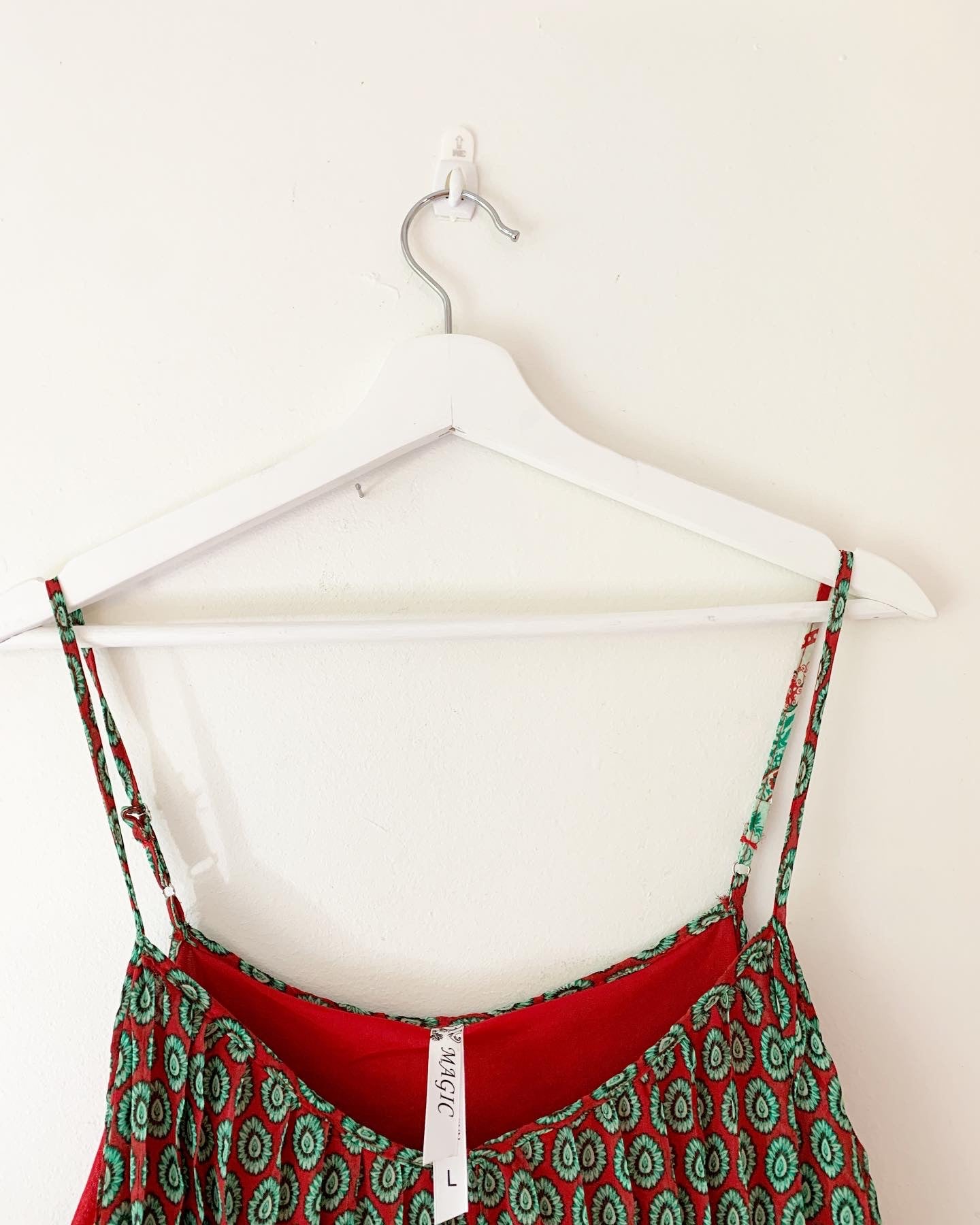 Magic Green & Red Floral Bohemian Spaghetti Strap Maxi Dress