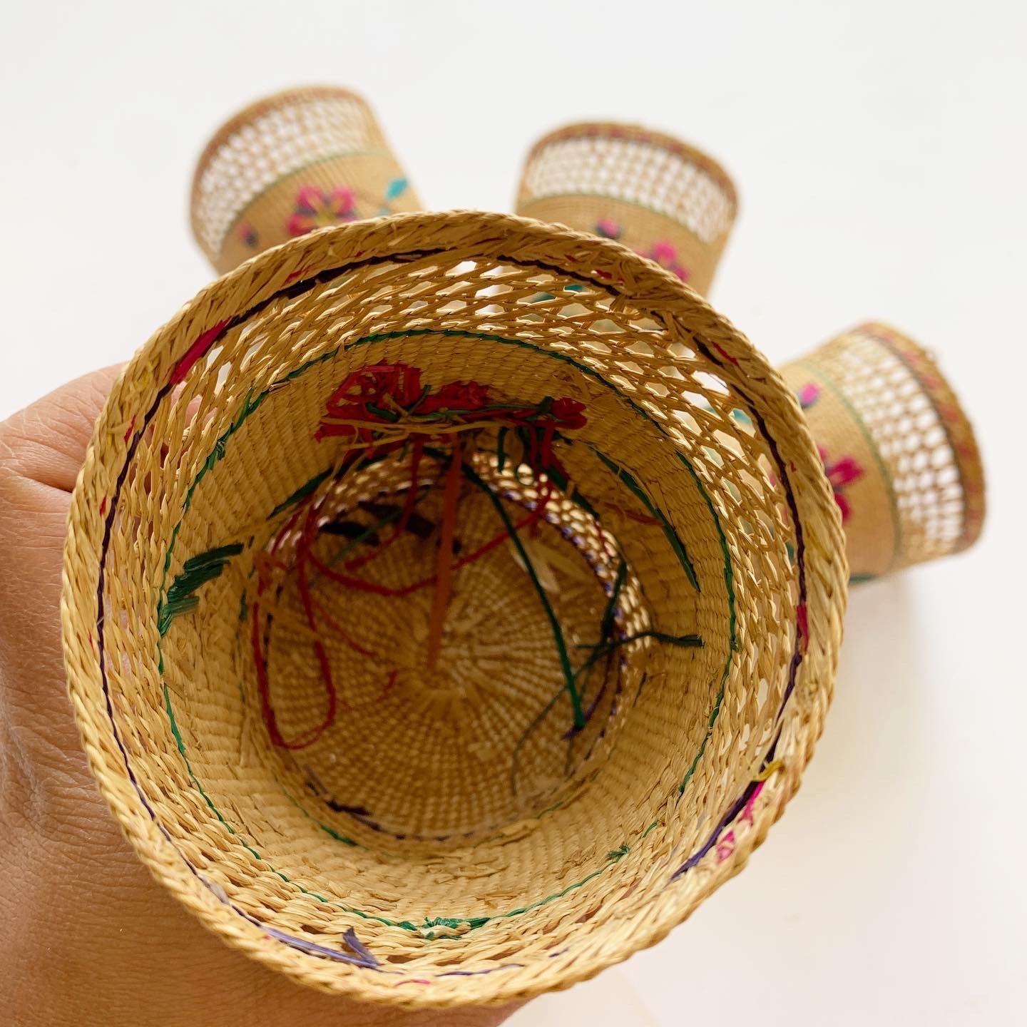 Embroidered Wicker Cups Planter